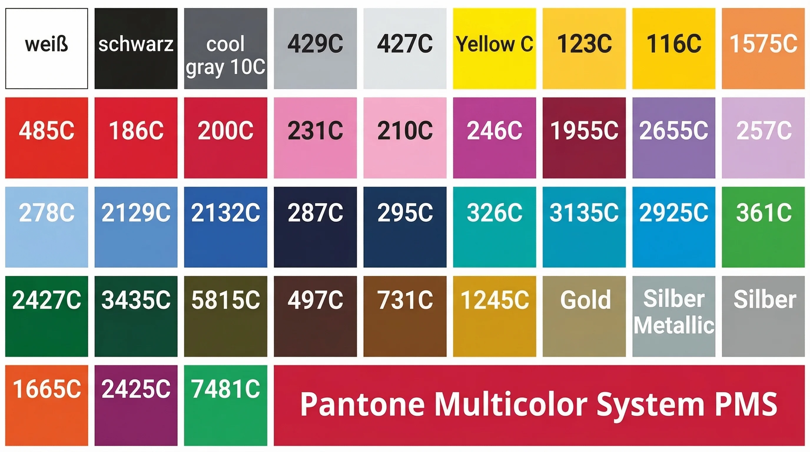 Plastisol Transfer – PMS Pantone Farbkarte